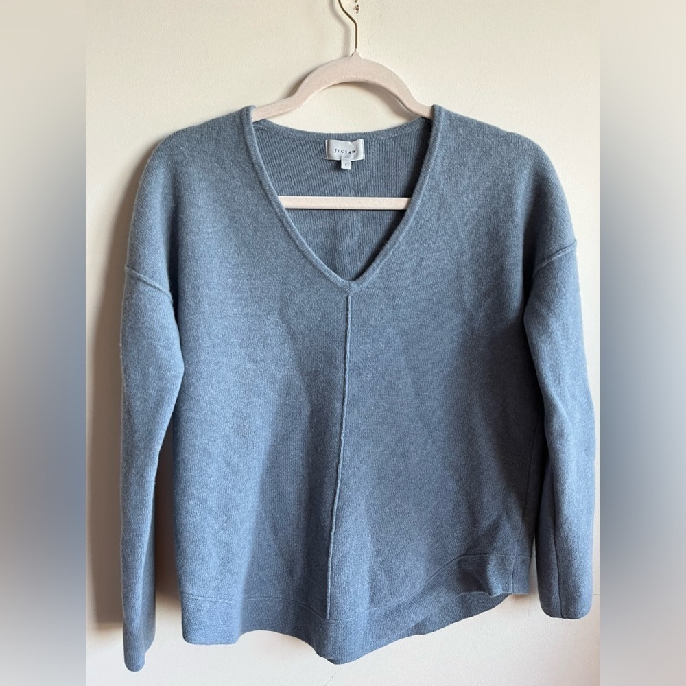 Jigsaw Wool-Cashmere V-neck Blue Sweater Size Small